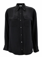 Equipment signature Black Shirt With Two Patch Pockets In Silk Woman