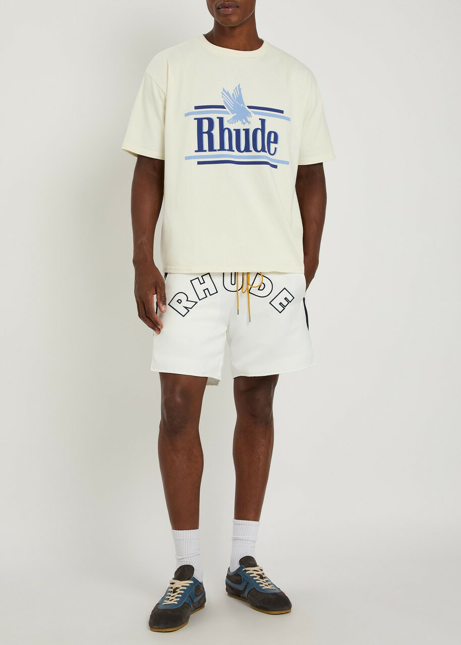 Rhude Logo Lightning-embroidered Satin Shorts White