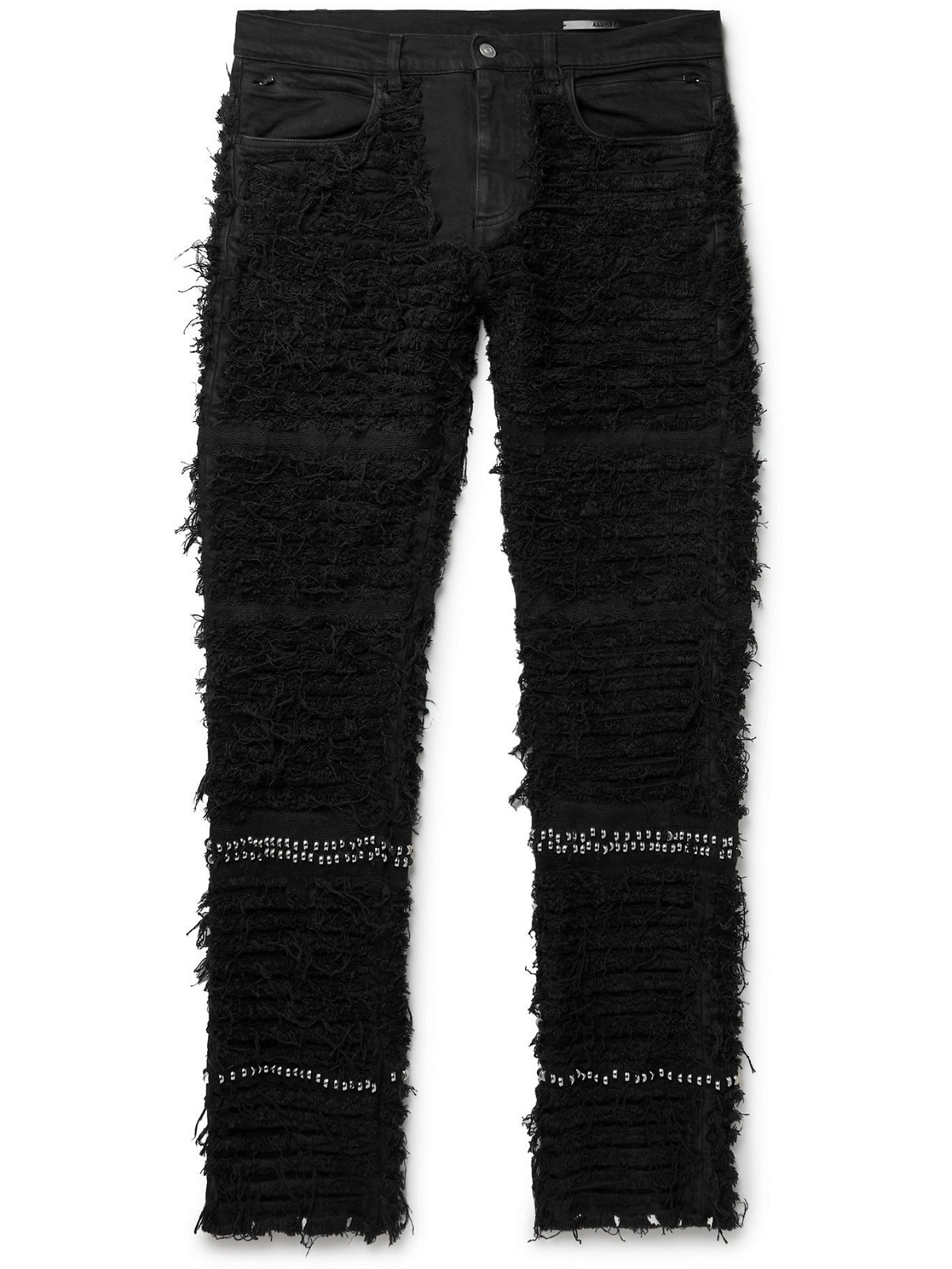 1017 ALYX 9SM - Blackmeans Embellished Distressed Stretch-Denim Jeans ...
