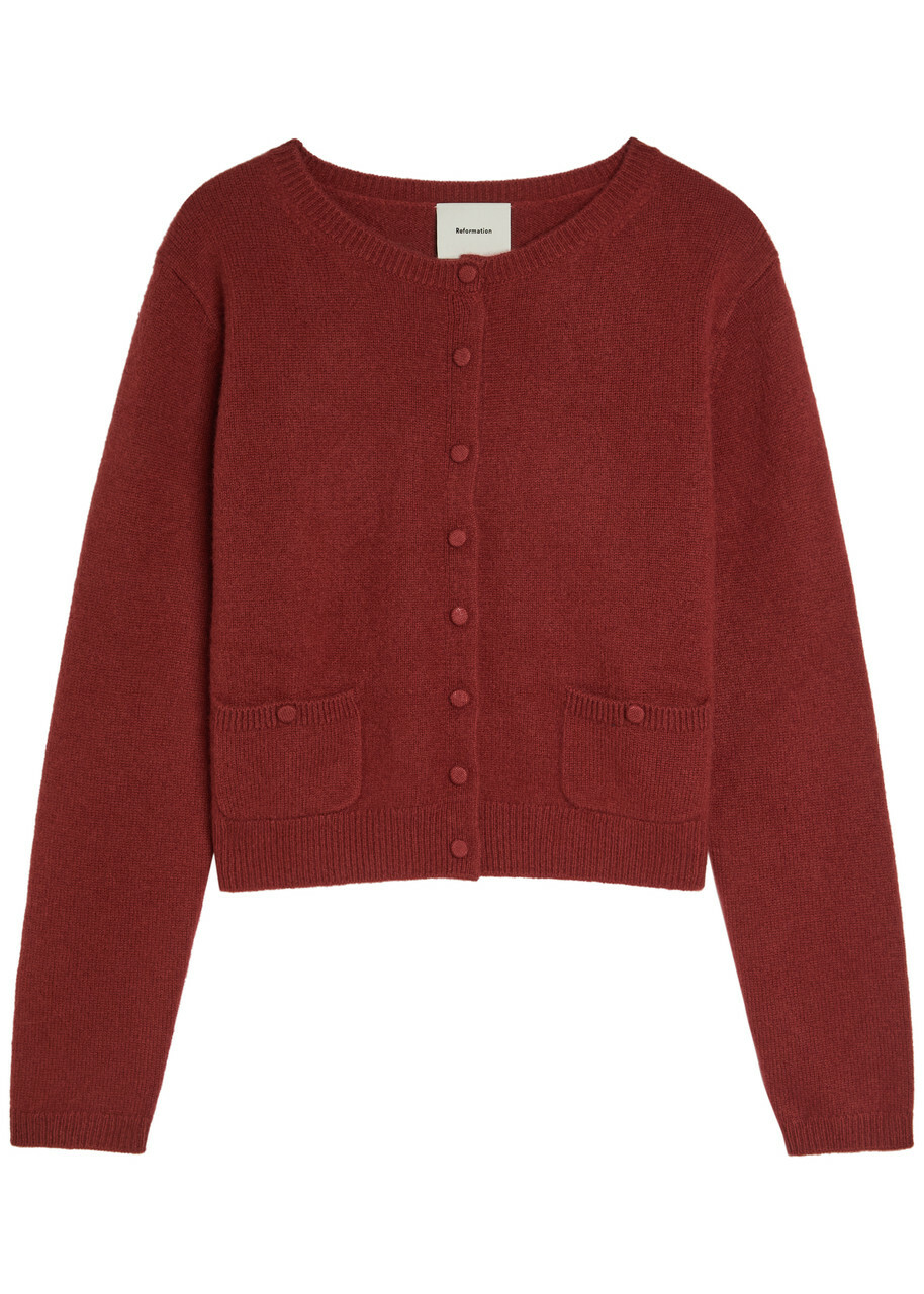Reformation Clara Cashmere Cardigan Dark Red