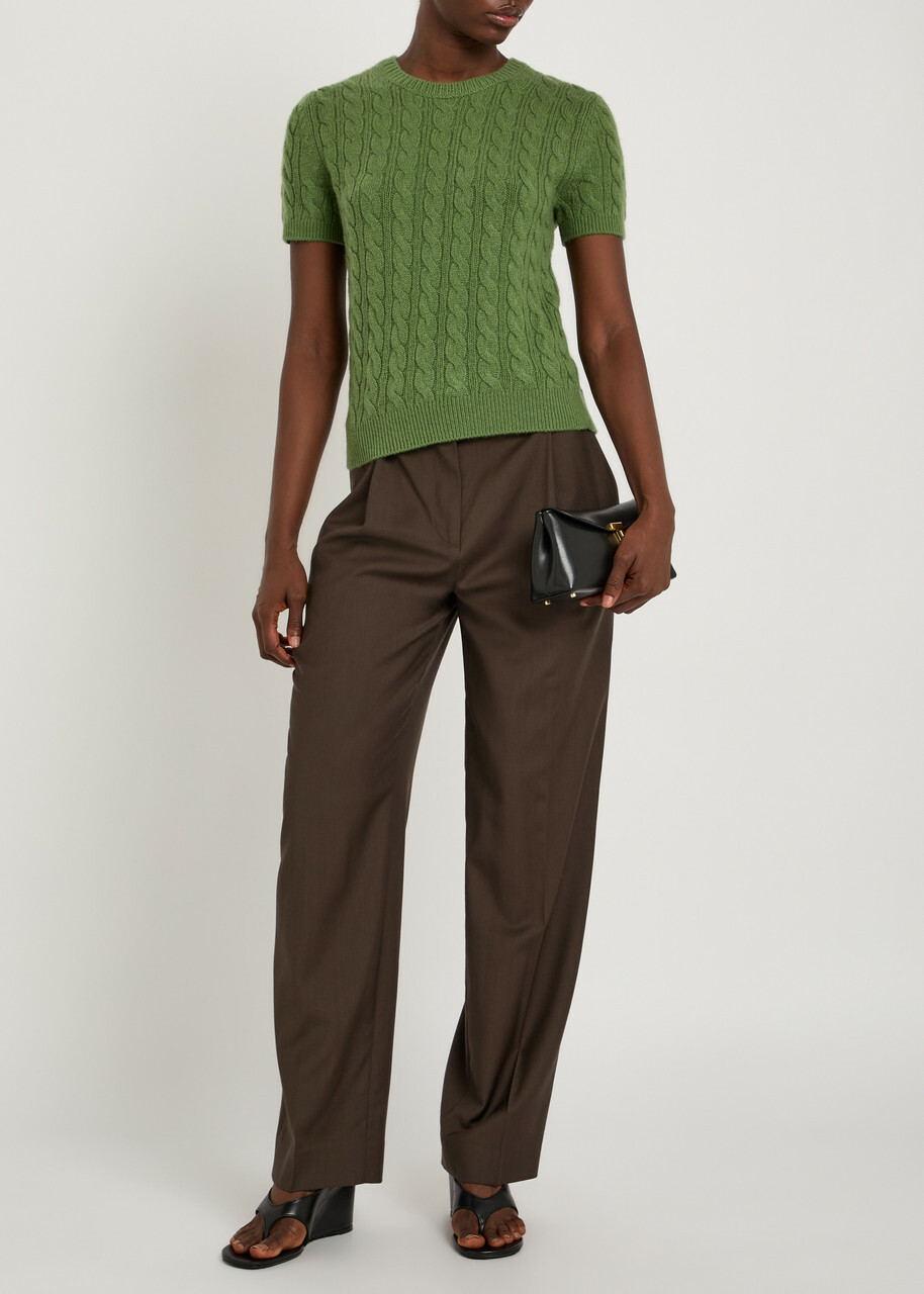 Vince Cable-knit Wool and Cashmere-blend T-shirt Light Green