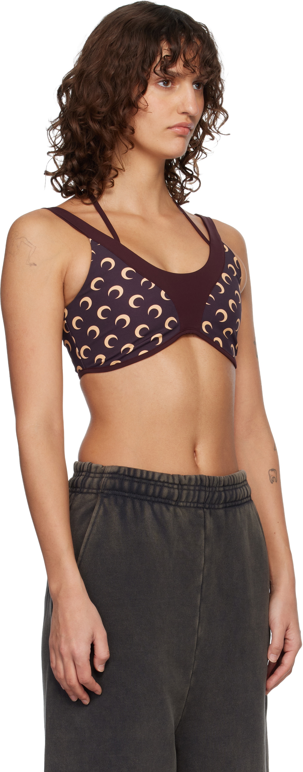Marine Serre Burgundy Athleisure Moon Printed Bralette