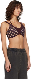 Marine Serre Burgundy Athleisure Moon Printed Bralette