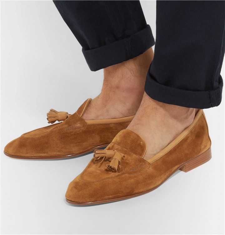 Photo: Edward Green - Portland Leather-Trimmed Suede Tasselled Loafers - Brown