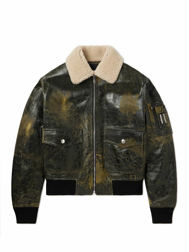 Photo: Givenchy - Distressed Shearling-Trimmed Cracked-Leather Jacket - Black