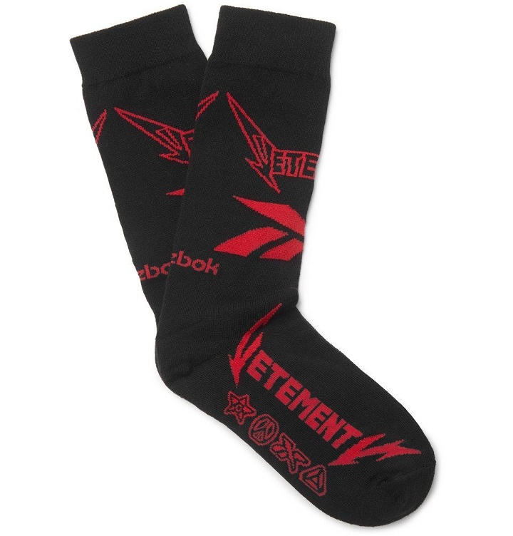 Photo: Vetements - Reebok Logo-Intarsia Stretch Cotton-Blend Socks - Men - Black
