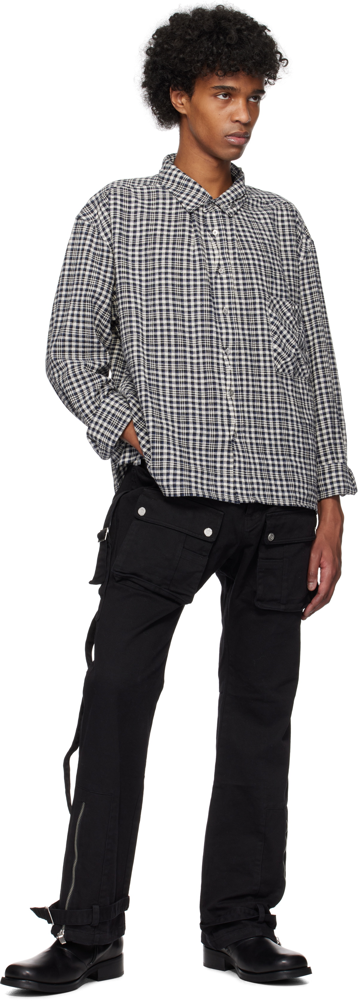 C2H4 Black Tulwar Cut Military Work Cargo Pants