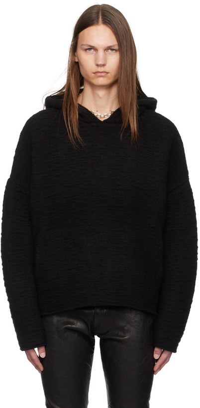 Photo: John Elliott Black Glitch Jacquard Poncho Hoodie