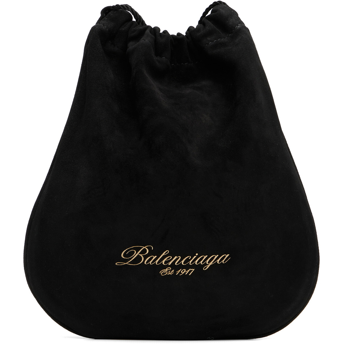 Balenciaga Black Drawstring Waxed Suede Pouch