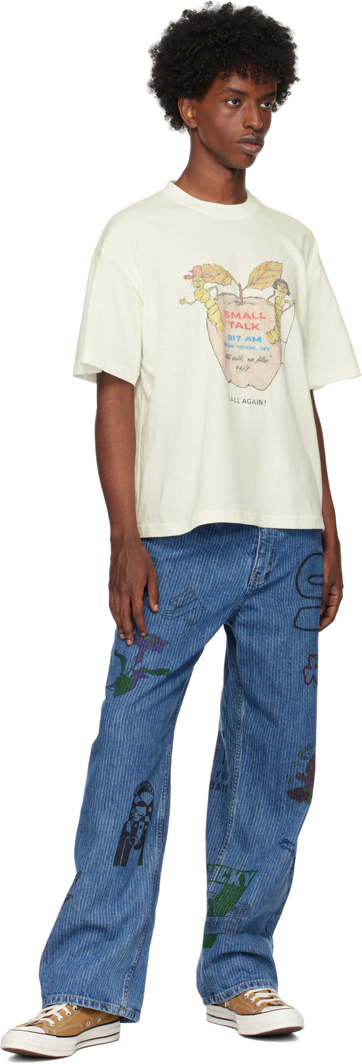 Small Talk Studio SSENSE Exclusive White Hand-Drawn 'Call