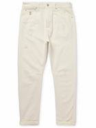 Brunello Cucinelli - Straight-Leg Logo-Embroidered Distressed Jeans - Neutrals