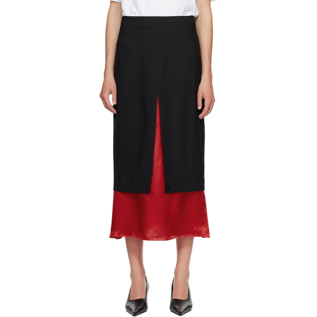 Róhe Black & Red Contrast Upside-Down Midi Skirt