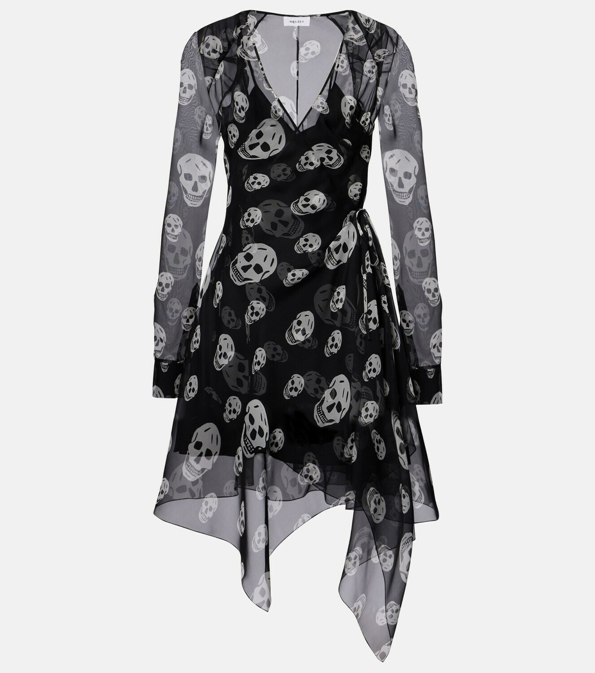McQueen Skull asymmetric silk chiffon wrap dress