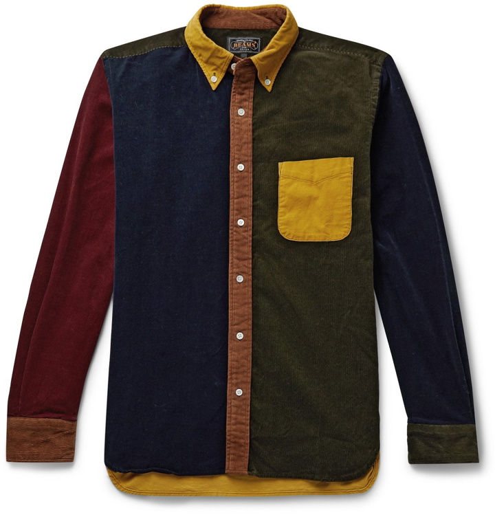 Photo: Beams Plus - Button-Down Collar Colour-Block Cotton-Corduroy Shirt - Yellow
