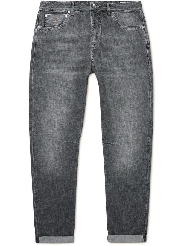 Photo: Brunello Cucinelli - Straight-Leg Selvedge Jeans - Gray