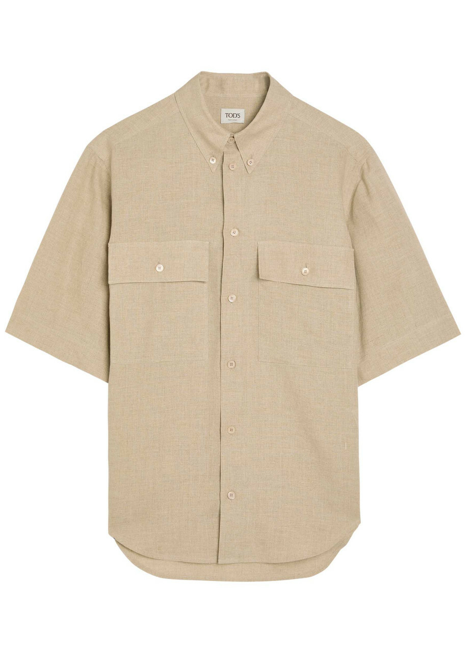 Tods Logo-embroidered Linen Shirt Beige