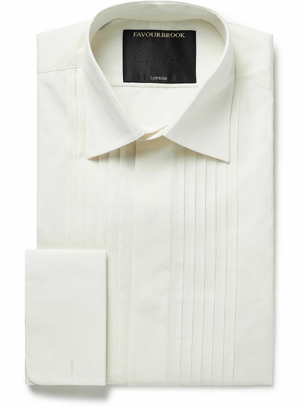 Photo: Favourbrook - Pleated Double-Cuff Cotton-Poplin Tuxedo Shirt - Neutrals