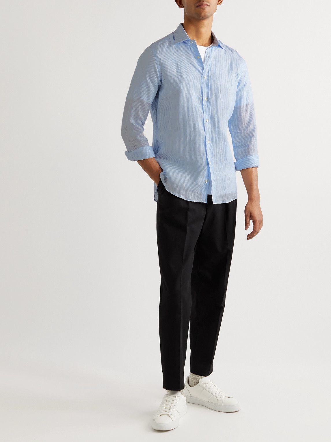 MP Massimo Piombo - Striped Linen Shirt - Blue
