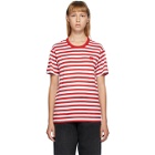 Acne Studios Red and White Classic Fit Striped T-Shirt