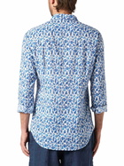 MC2 Saint Barth Man Muslin Cotton Sikelia Shirt With Blue Leaves Print