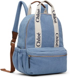 Chloé Kids Blue Printed Denim Backpack