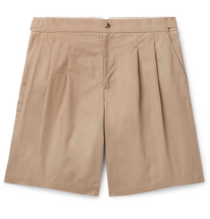 Photo: De Bonne Facture - Pleated Brushed-Cotton Bermuda Shorts - Neutrals