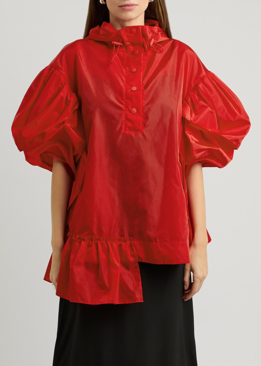 Simone Rocha Ruffled Hooded Nylon Poncho Red
