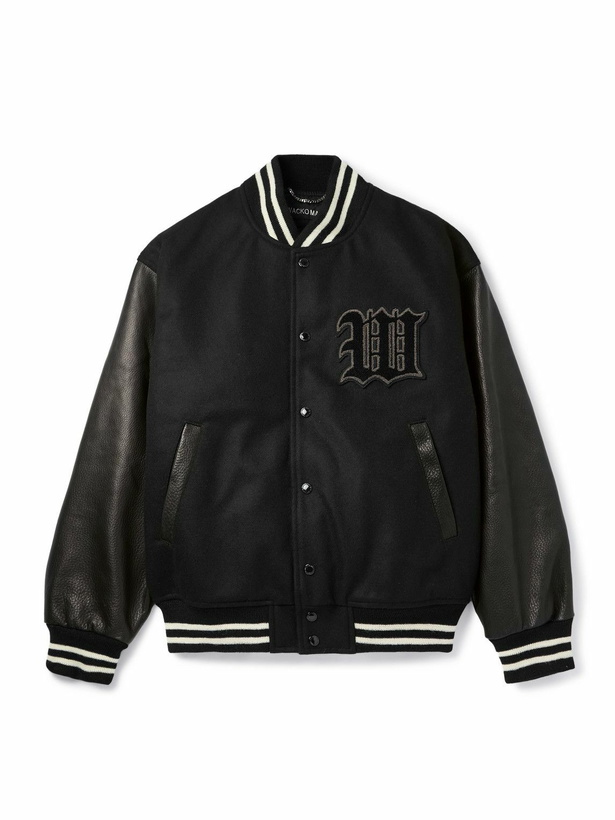 Photo: Wacko Maria - Leather-Panelled Striped Appliquéd Wool-Blend Varsity Jacket - Black