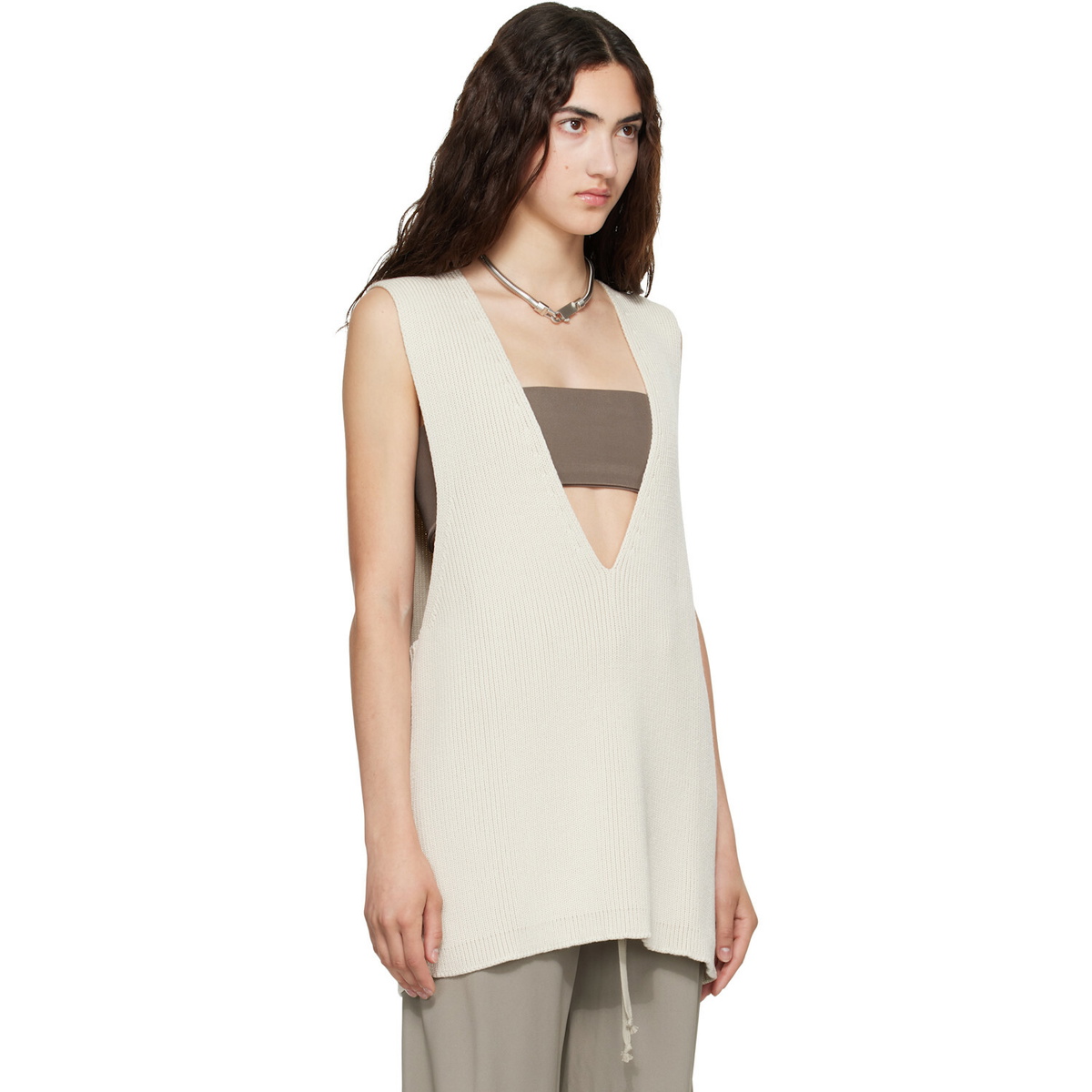 Rick Owens Off-White Tower Wool Knit V Neck Vest