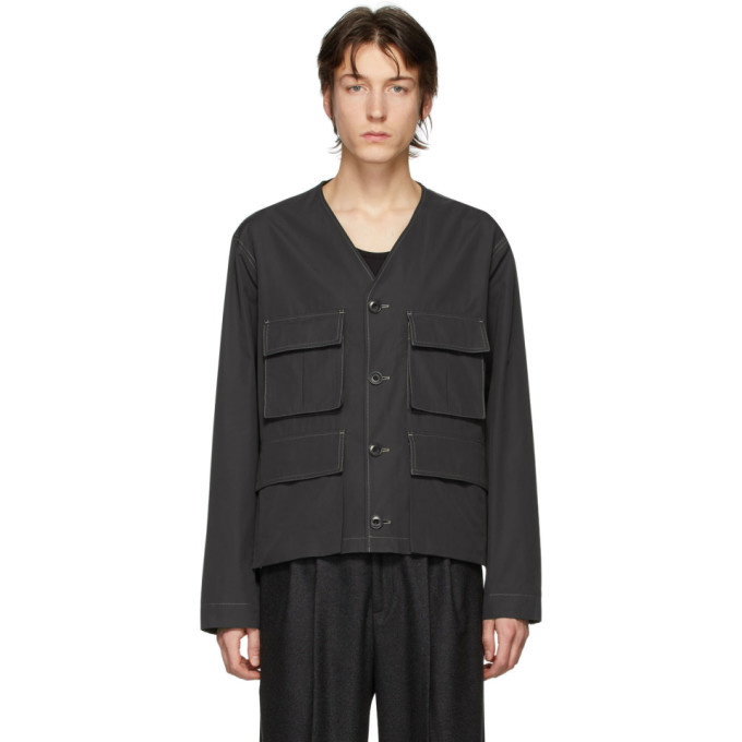 Photo: Lemaire Black Poplin V-Neck Jacket