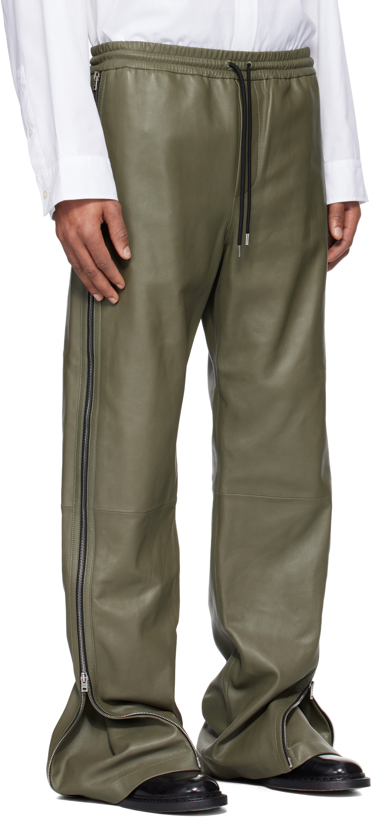 Acne Studios Green Zip Leather Pants