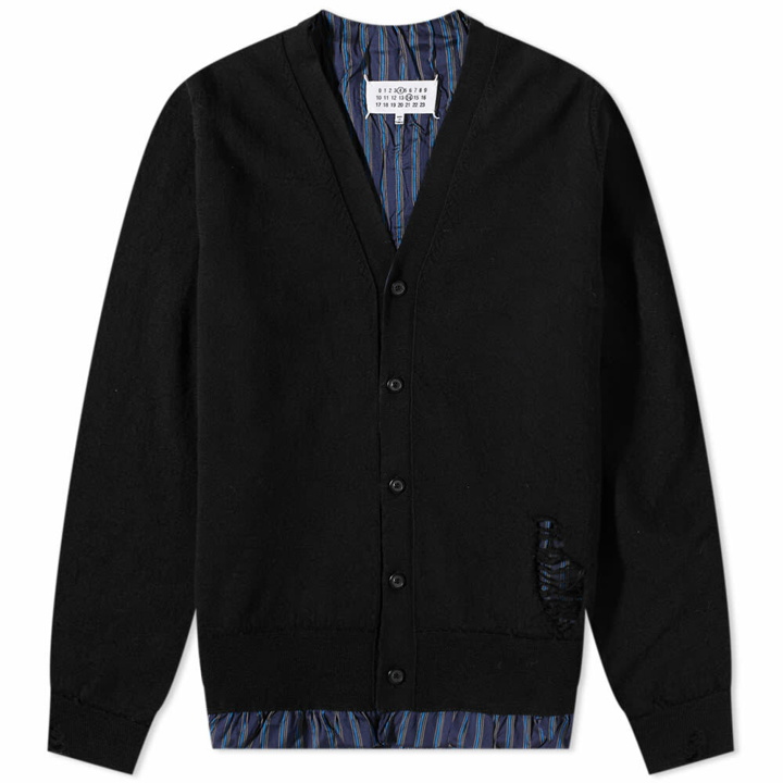 Photo: Maison Margiela Men's Distressed Insert Cardigan in Charcoal