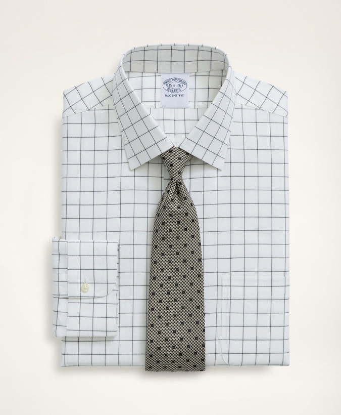 Photo: Brooks Brothers Men's Stretch Regent Regular-Fit Dress Shirt, Non-Iron Herringbone Windowpane Ainsley Collar | White