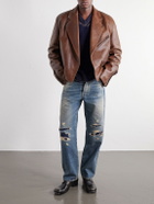 Maison Margiela - Cropped Distressed Full-Grain Leather Biker Jacket - Brown