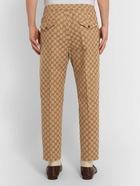 GUCCI - Beige Tapered Cropped Logo-Jacquard Cotton-Blend Suit Trousers - Brown