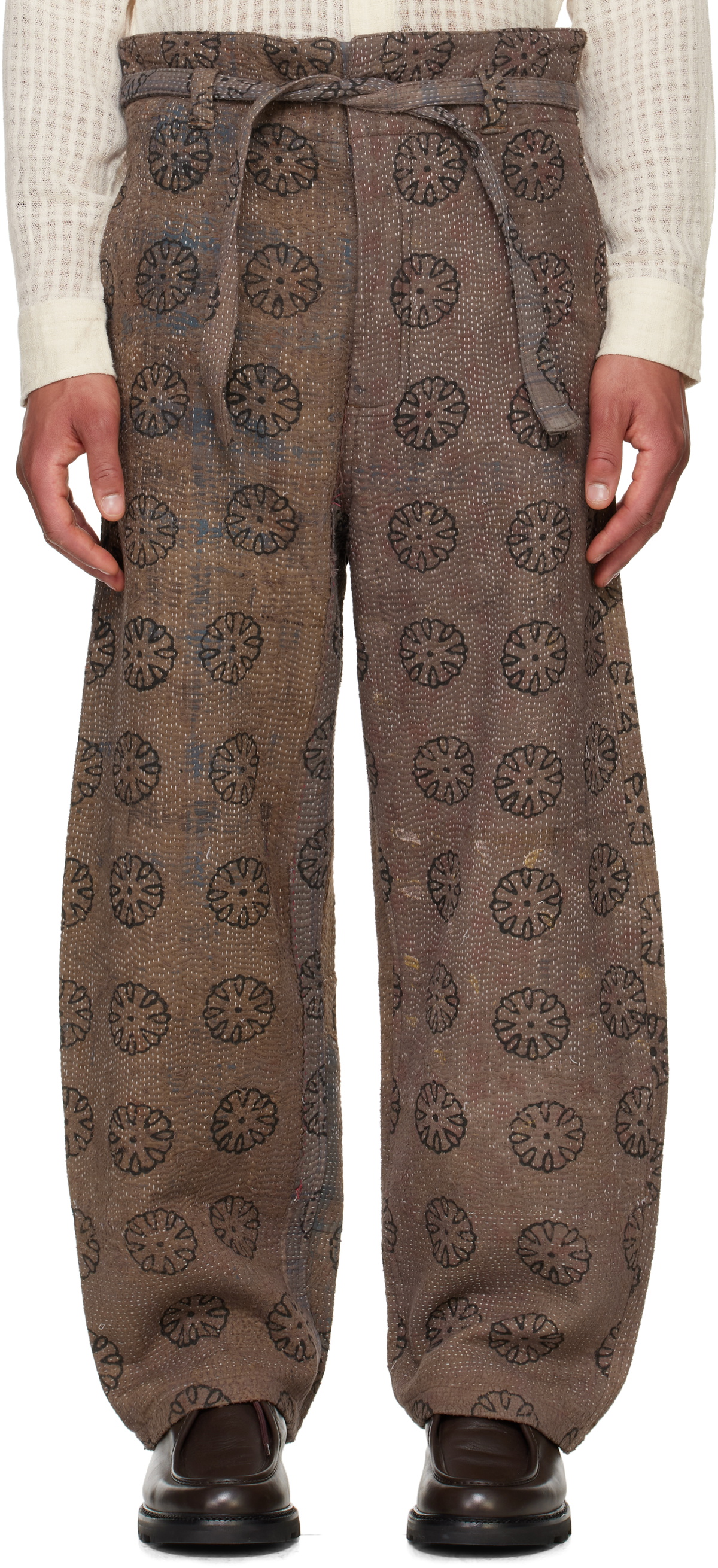Kartik Research SSENSE Exclusive Brown Blockprint Kantha Trousers