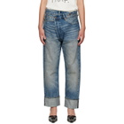 R13 Blue Cuffed Crossover Jeans