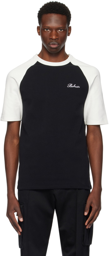 Photo: Balmain Black & Off-White Embroidered T-Shirt