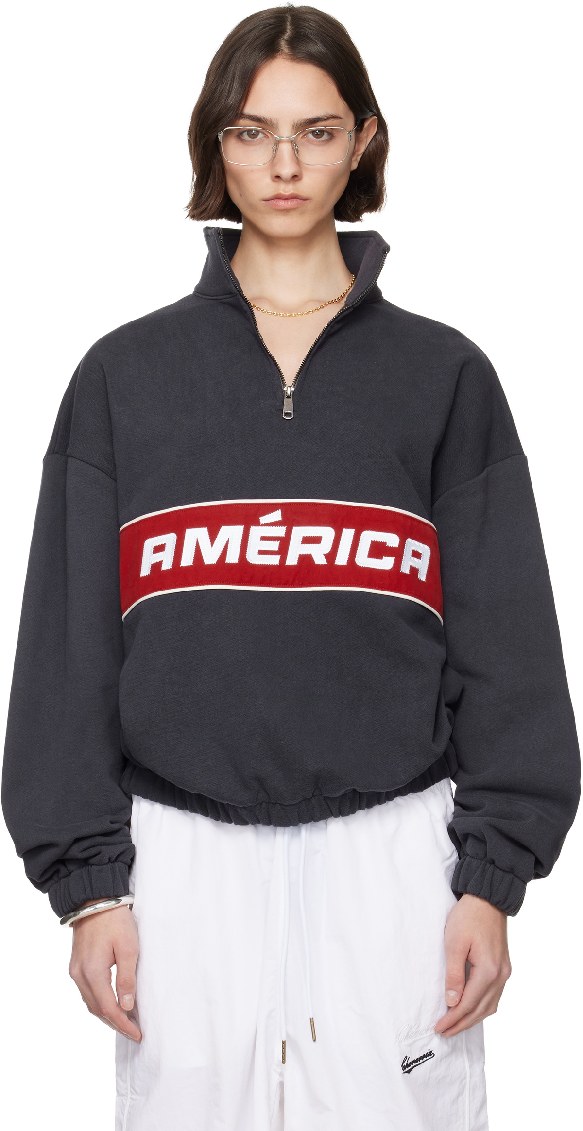 WILLY CHAVARRIA Black 'América' Quarter Zip Sweatshirt