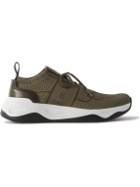 Berluti - Shadow Venezia Leather-Trimmed Stretch-Knit Sneakers - Brown