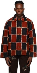 Bode Burgundy & Black Blanket Stitch Quilt Jacket