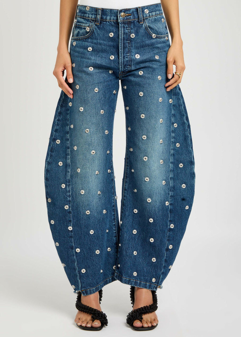 A.W.A.K.E Mode Studded Organic Barrel-leg Jeans Blue