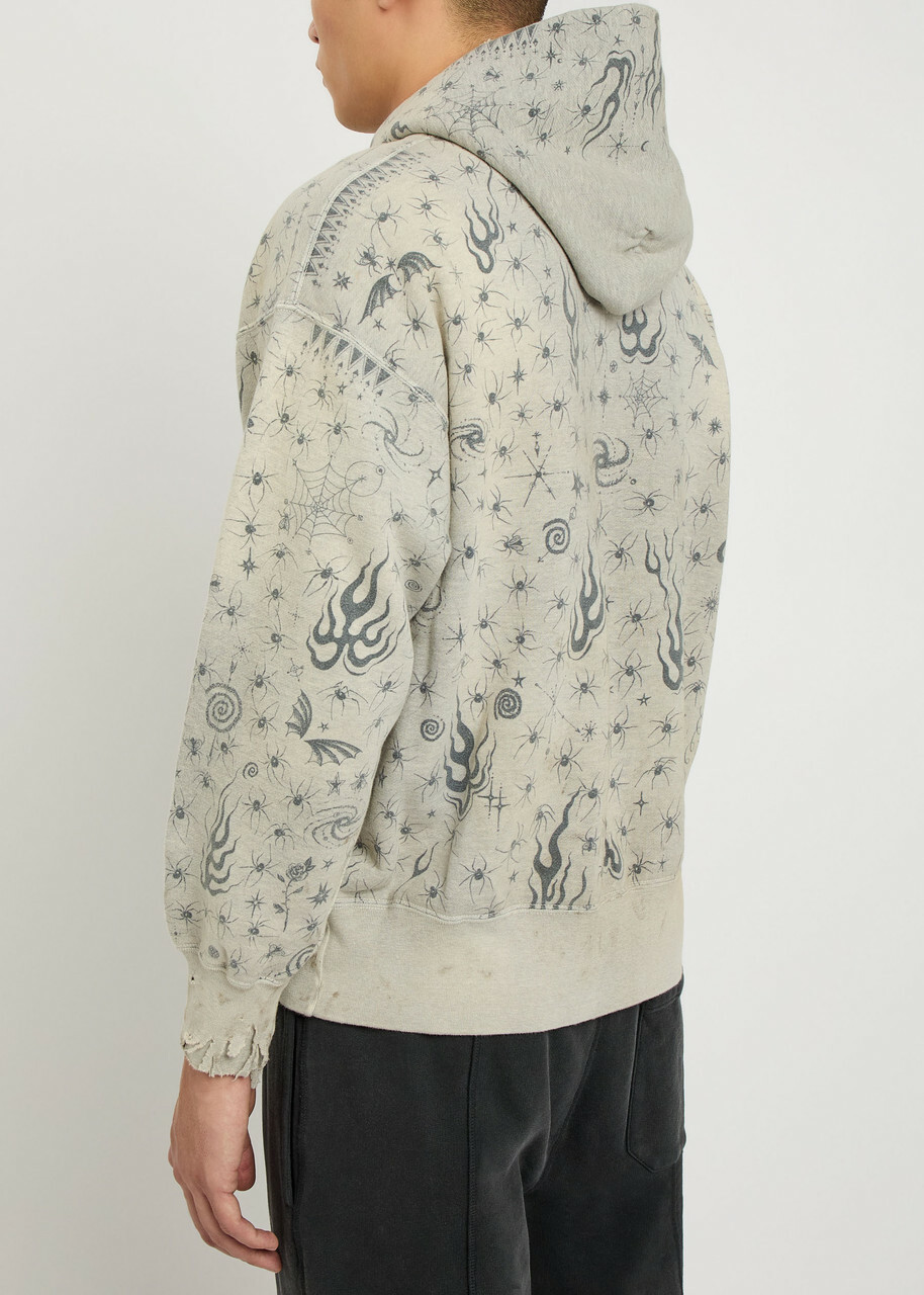 Saint Mxxxxxx X Dr. Woo Printed Hooded Cotton Sweatshirt Grey