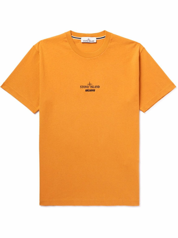 Photo: Stone Island - Archivio Embroidered Logo-Print Cotton-Jersey T-Shirt - Orange