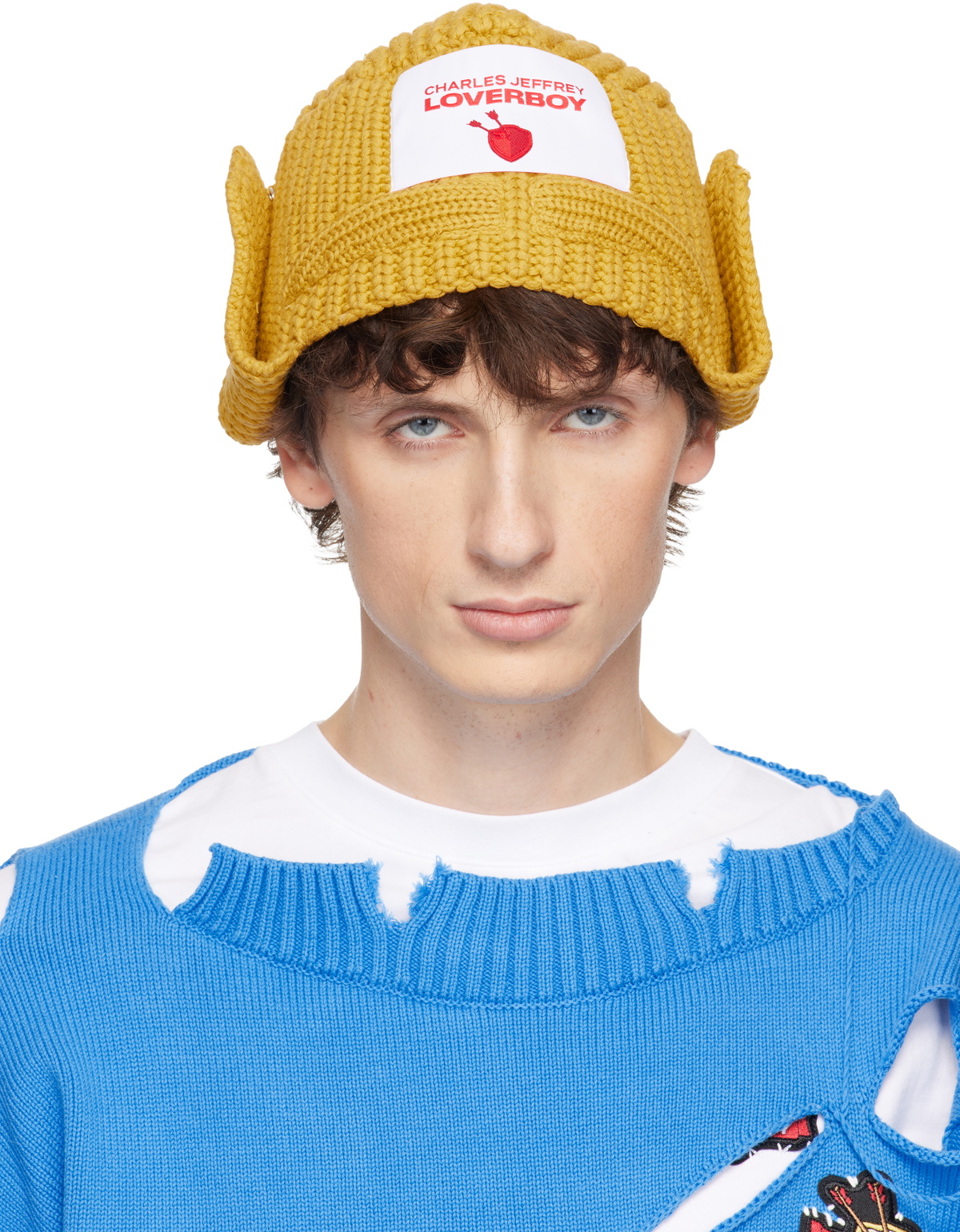 Charles Jeffrey LOVERBOY Yellow Mohair Chunky Banana Beanie