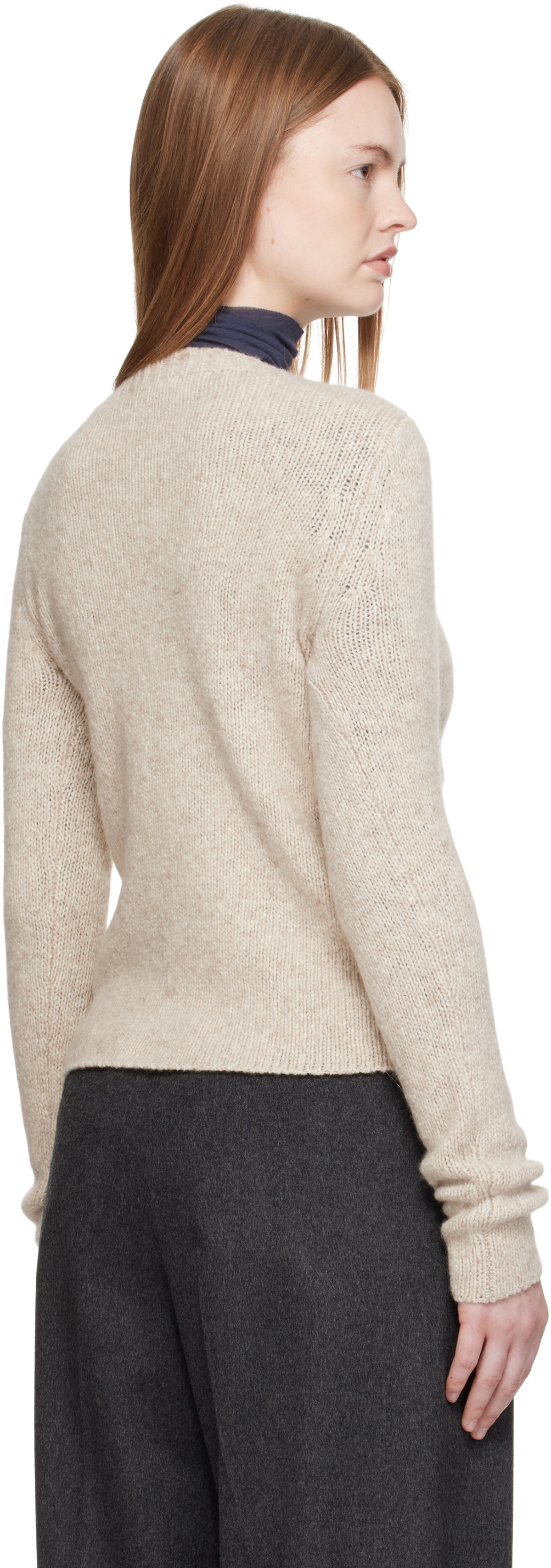 AURALEE Beige Cashmere Melange Knit Sweater