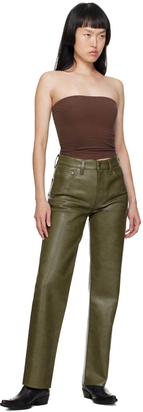 AGOLDE Khaki Sloane Leather Pants AGOLDE