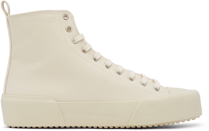 Photo: Jil Sander Off-White Canvas High-Top Sneakers