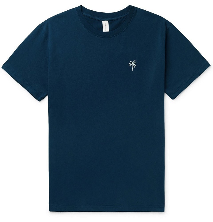 Photo: Desmond & Dempsey - Embroidered Cotton-Jersey Pyjama T-Shirt - Navy