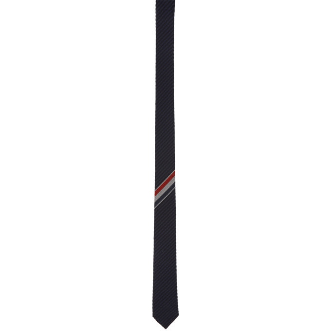 Photo: Thom Browne Navy and Black Wool Striped Tie